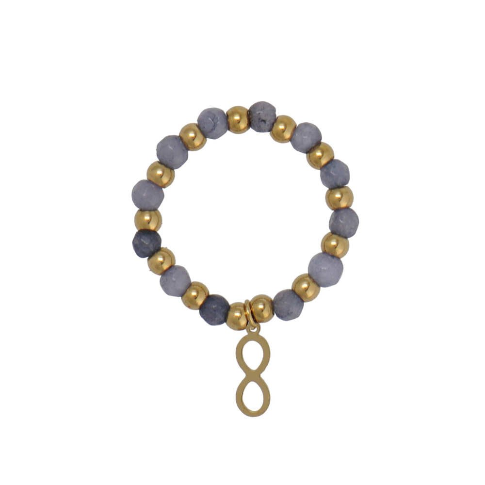Multiple Options Agate Bead Stretch Rings with PVD Coating Infinity Charm In Stainless Steel