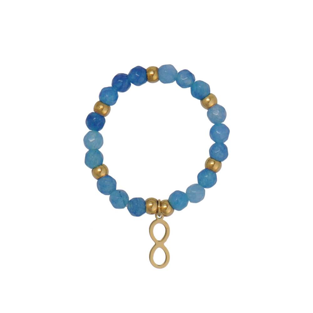 Multiple Options Agate Bead Stretch Rings with PVD Coating Infinity Charm In Stainless Steel