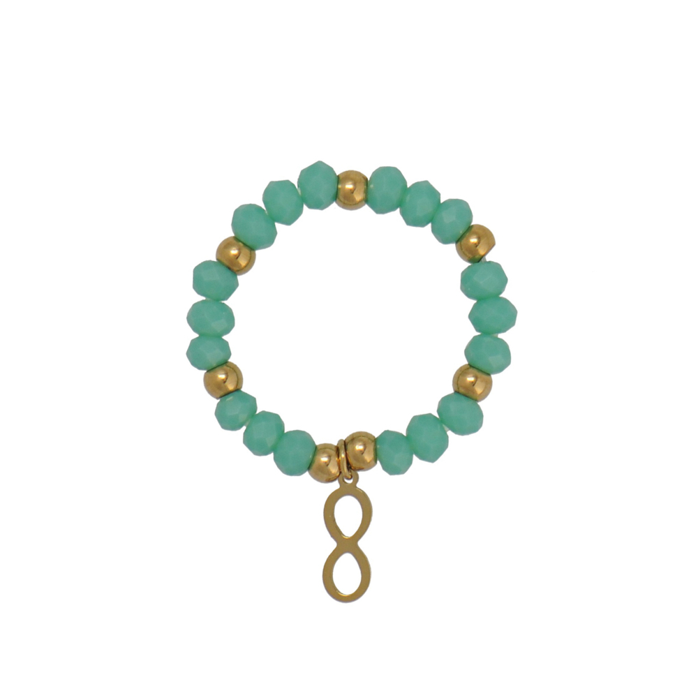 Multiple Options Agate Bead Stretch Rings with PVD Coating Infinity Charm In Stainless Steel