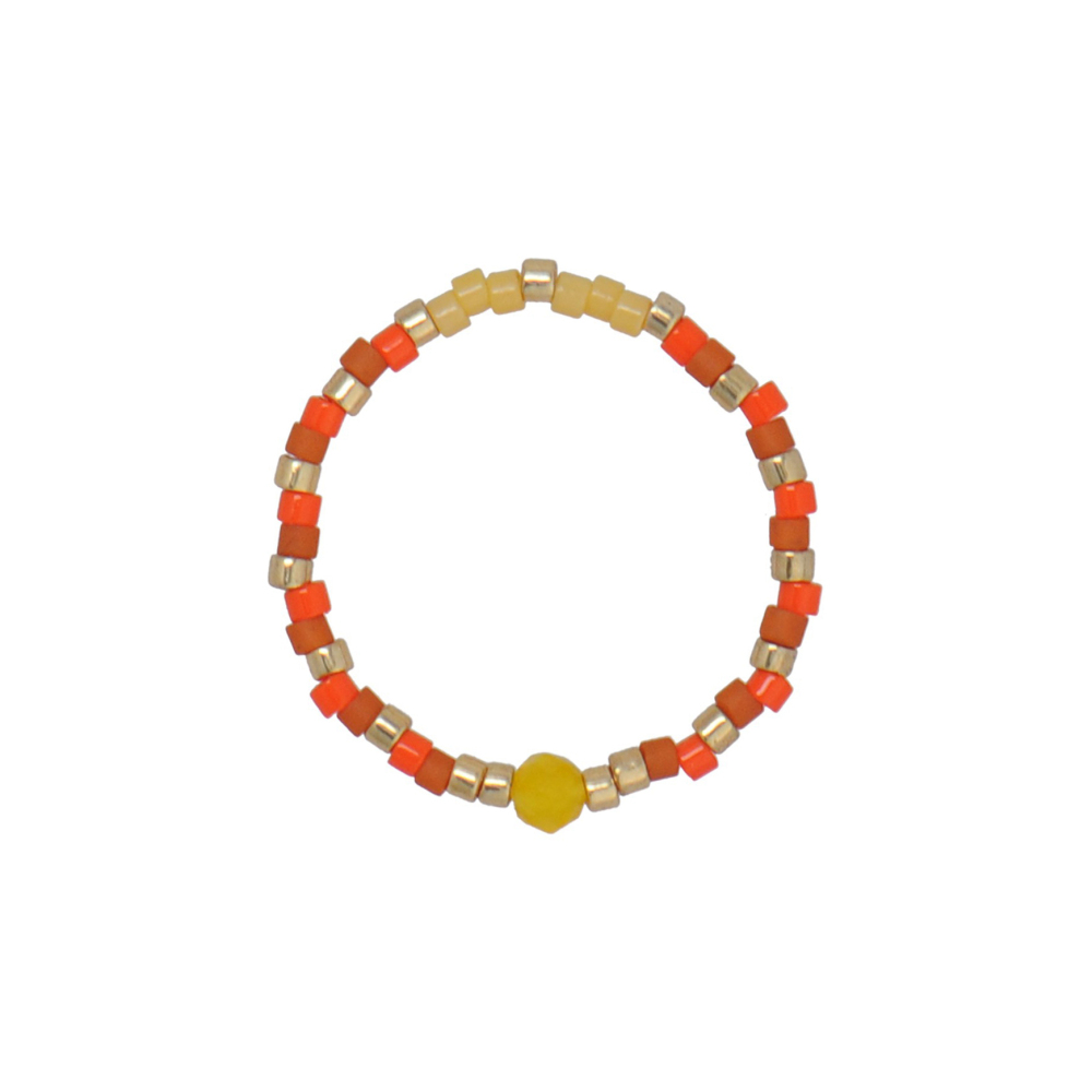 Summer Ocean Blue Hue Japan Miyuki Classic Bead Stretchy Ring With Sapphire Crystal Central