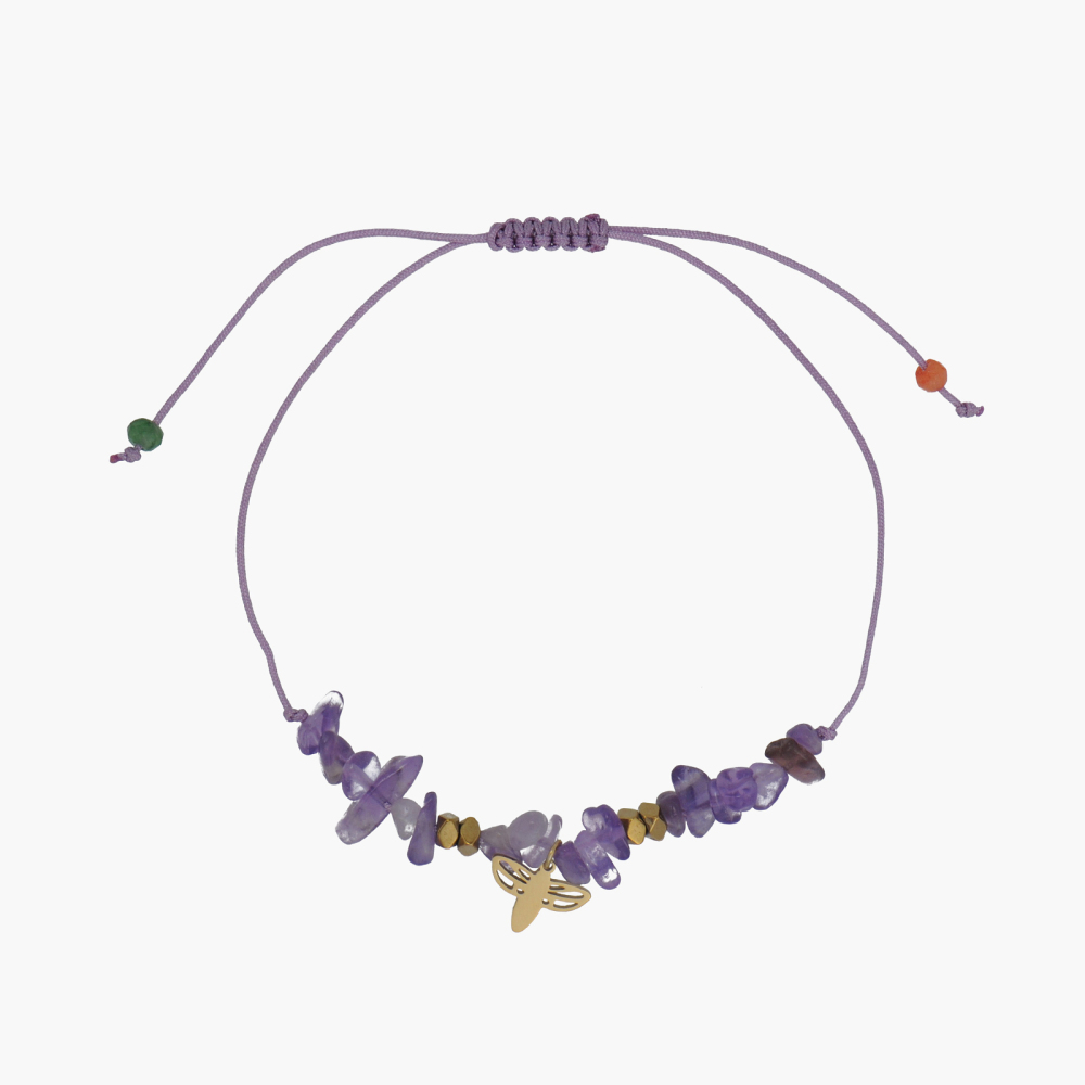 Irregular Natural Crystal Bead Cord Bracelets with Durable Stainless Steel Charm