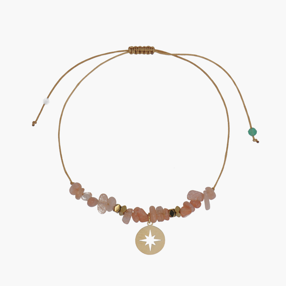 Irregular Natural Crystal Bead Cord Bracelets with Durable Stainless Steel Charm