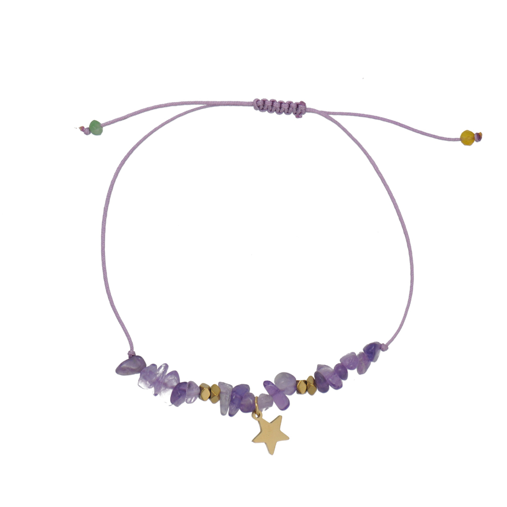 Irregular Natural Crystal Bead Cord Bracelets with Durable Stainless Steel Charm