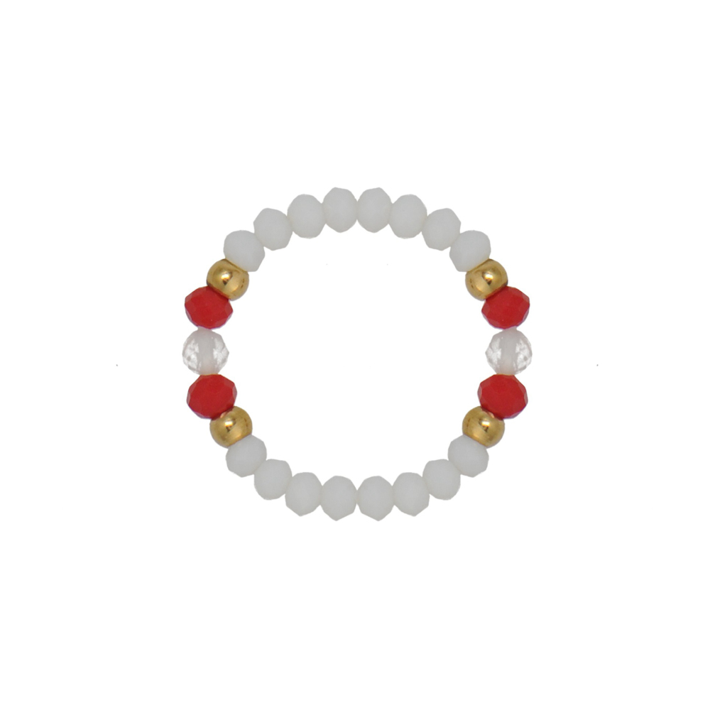 Bague élastique en perles de verre rondelles à facettes blanches et rouges, en gros
