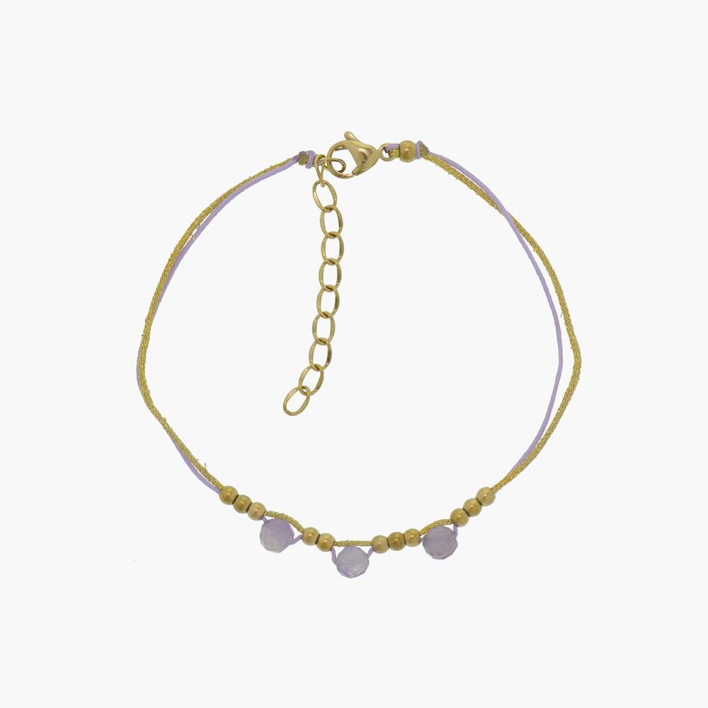 Double Strand Cord Bracelet with Natural Crystal, TB25121235