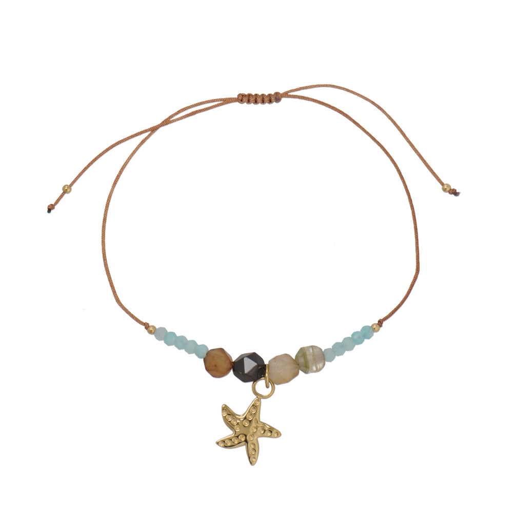 Tropical Ocean Animal Charm Cord Bracelet with Natural Crystal