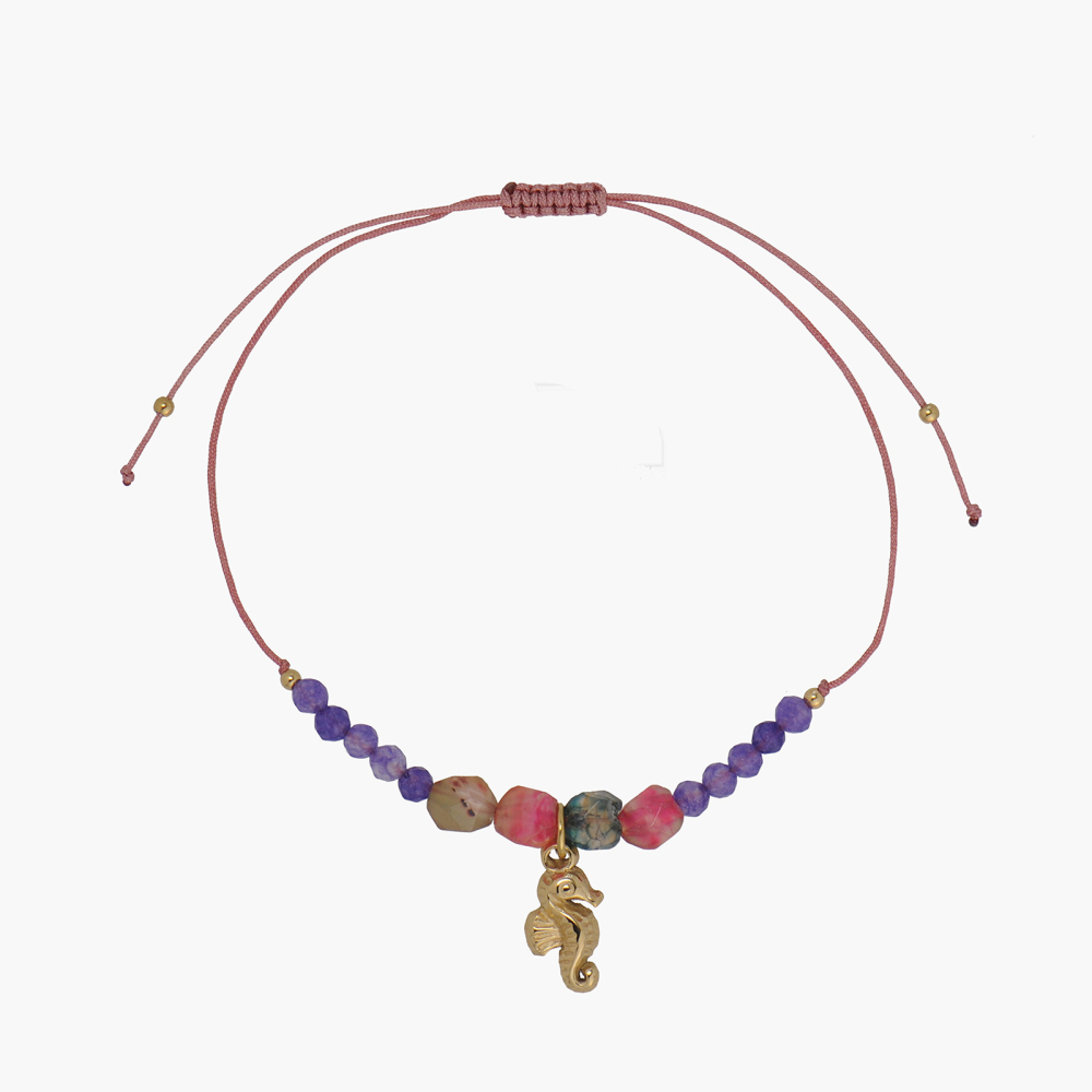 Tropical Ocean Shell and Animal Charm Cord Bracelet with Natural Crystal