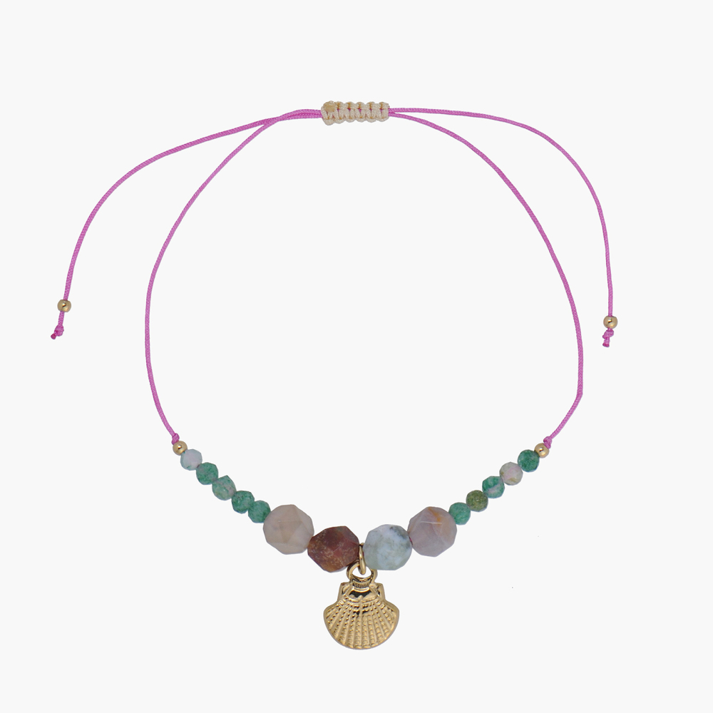 Tropical Ocean Shell and Animal Charm Cord Bracelet with Natural Crystal