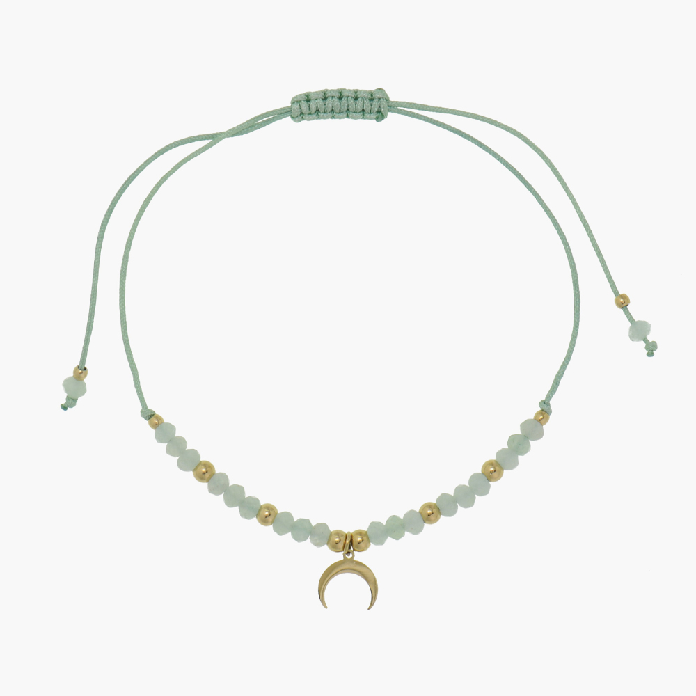 Natural Crystal Cord Adjustable Bracelet With 14K PVD Gold Moon Pendant
