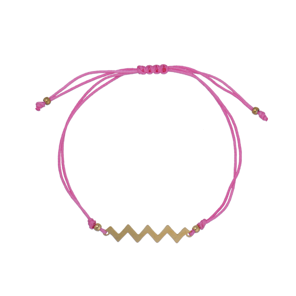 Adjustable Double Strand Cord Bracelet With 14k PVD Wavy Pendant