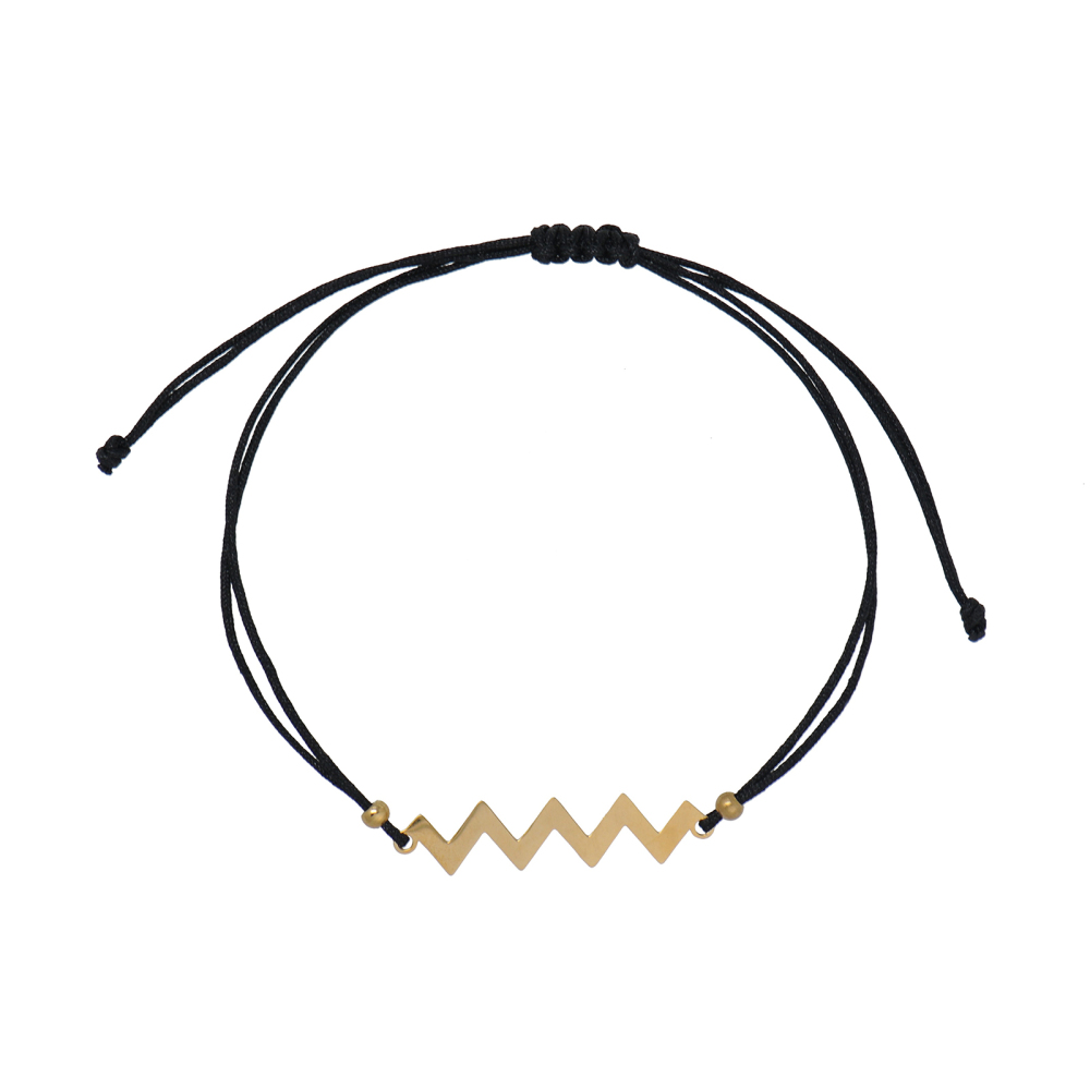 Adjustable Double Strand Cord Bracelet With 14k PVD Wavy Pendant