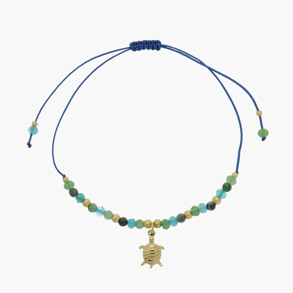 Adjustable bracelet made of various natural stones with14k gold stainless steel pendant