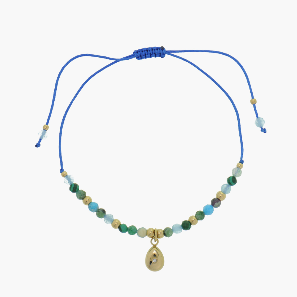 Adjustable bracelet made of various natural stones with14k gold stainless steel pendant