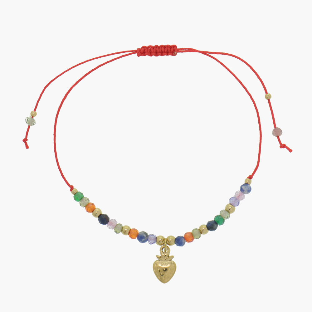 Adjustable bracelet made of various natural stones with14k gold stainless steel pendant