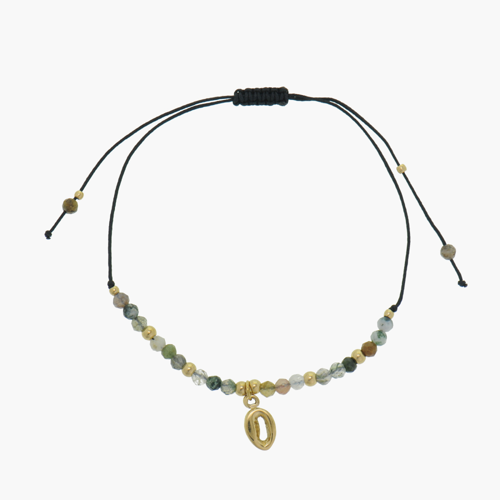 Adjustable bracelet made of various natural stones with14k gold stainless steel pendant