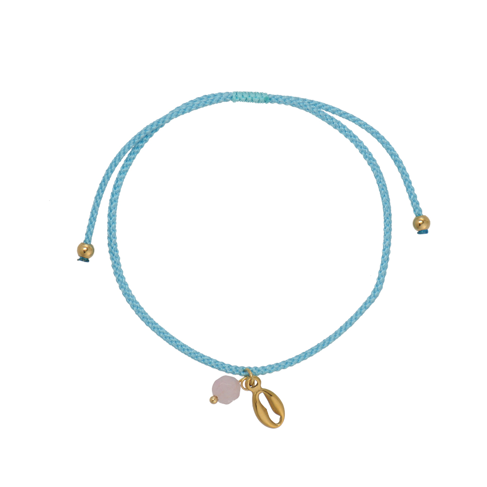 14k PVD Shell-shaped and Natural Crystal Pendant Cord Bracelet with Sliding Knot