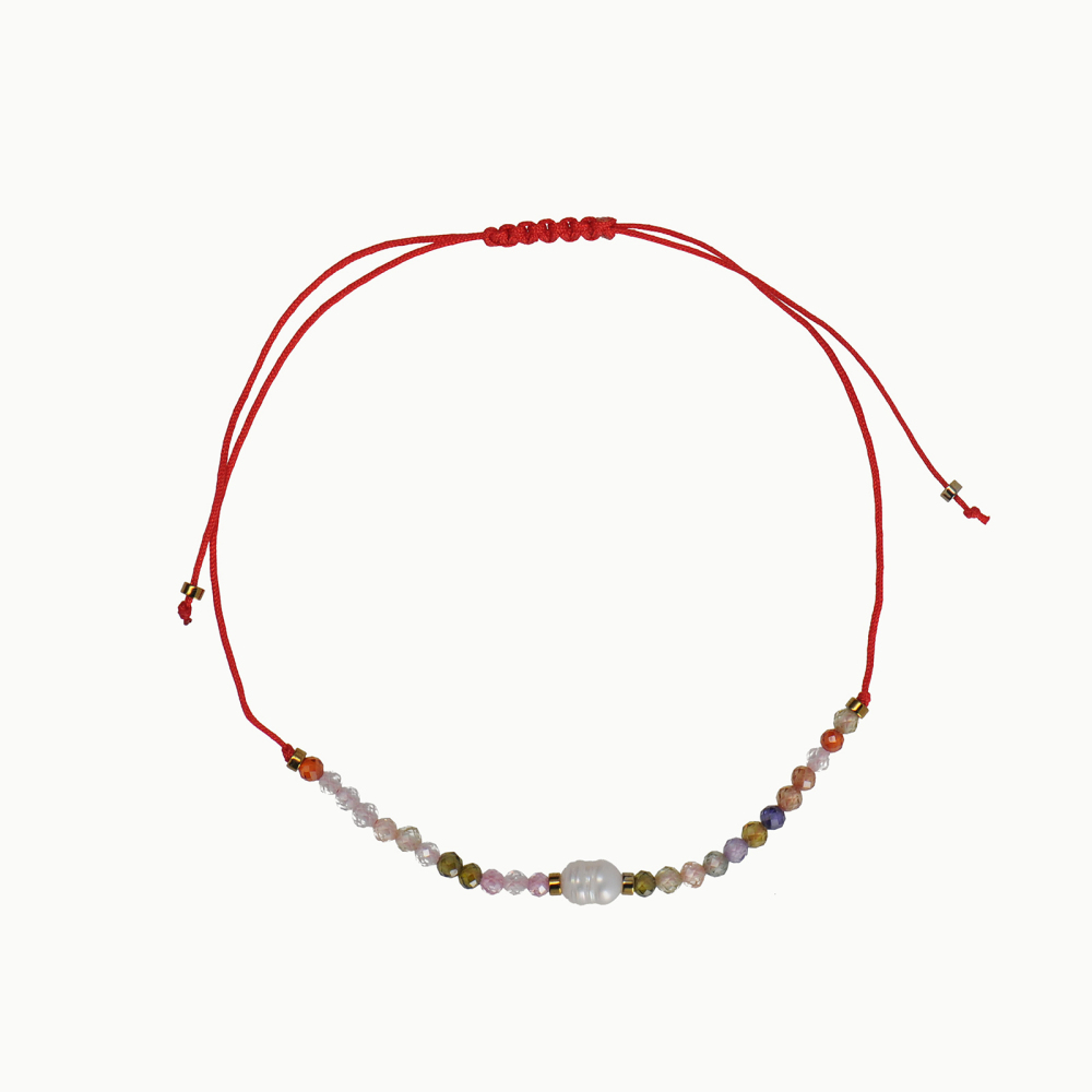 Various natural crystal beads cord bracelet with natural pearl pendant