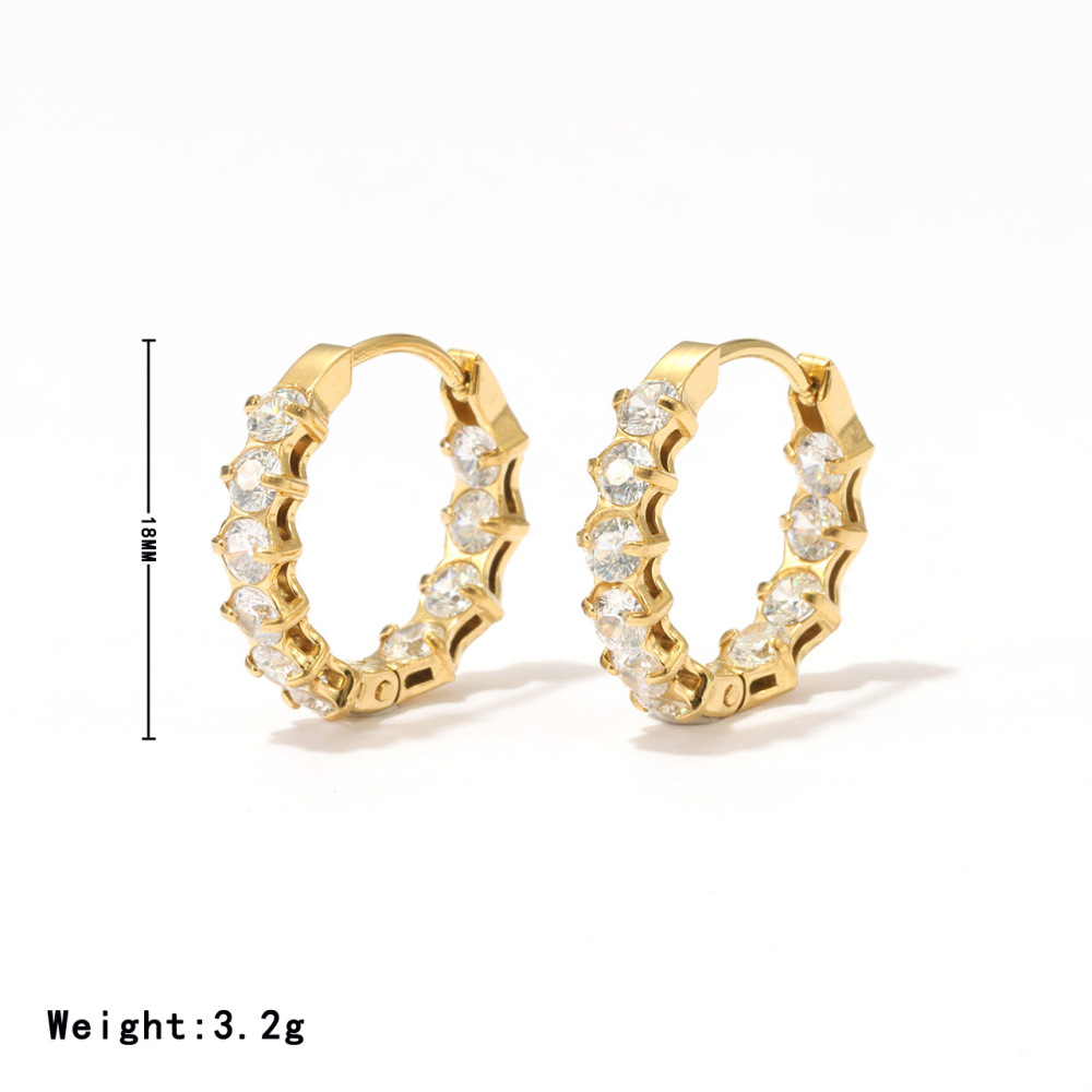 18K Gold Plating Stainless Steel Huggie Earrings Inlaid With Cubic Zirconia
