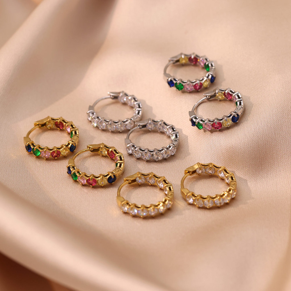 18K Gold Plating Stainless Steel Huggie Earrings Inlaid With Cubic Zirconia