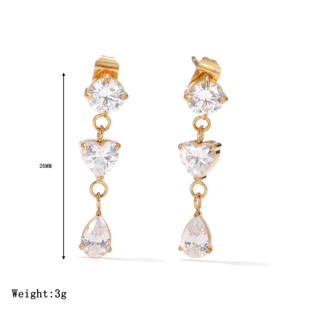 3-Stone Drop Earrings With Cubic Zirconia In PVD-coating Stainless Steel