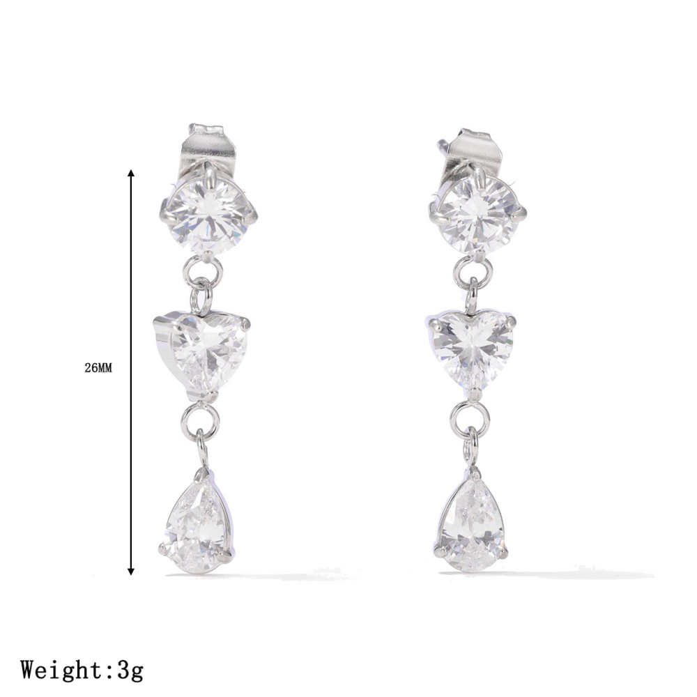 3-Stone Drop Earrings With Cubic Zirconia In PVD-coating Stainless Steel
