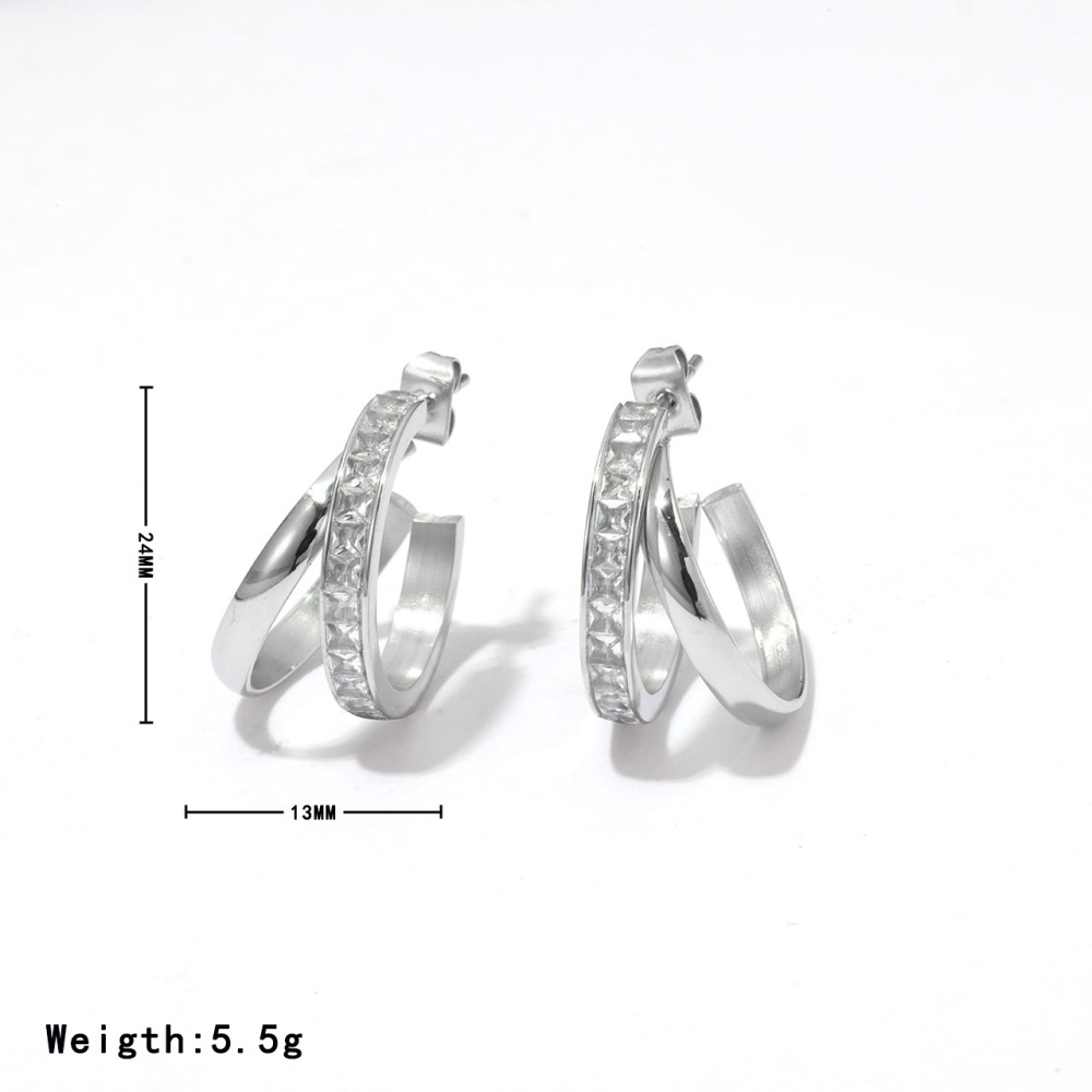 Double Layer C-Hoop Earrings Inlayed with Princess Shape Cubic Zirconia