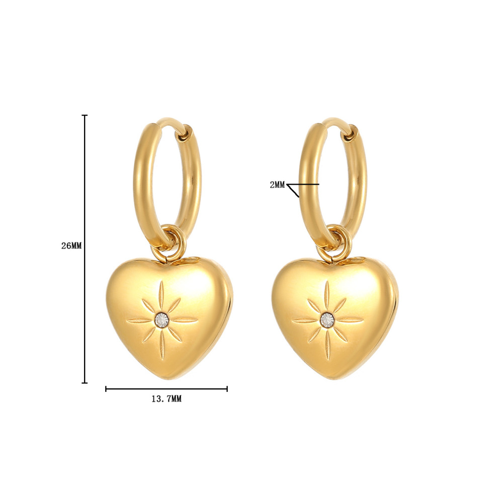 Heart Drop Hoop Earrings In PVD Gold Coating Stainless Steel