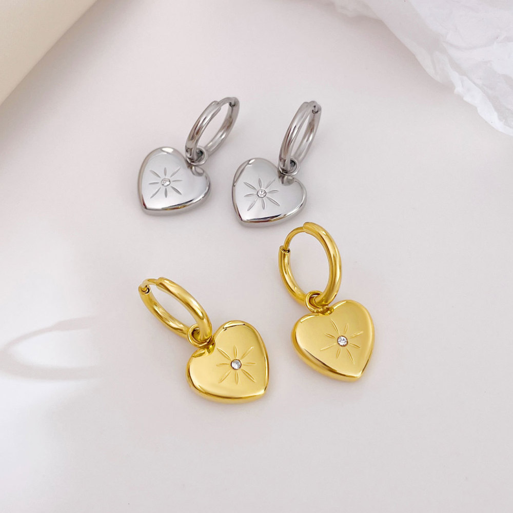 Heart Drop Hoop Earrings In PVD Gold Coating Stainless Steel