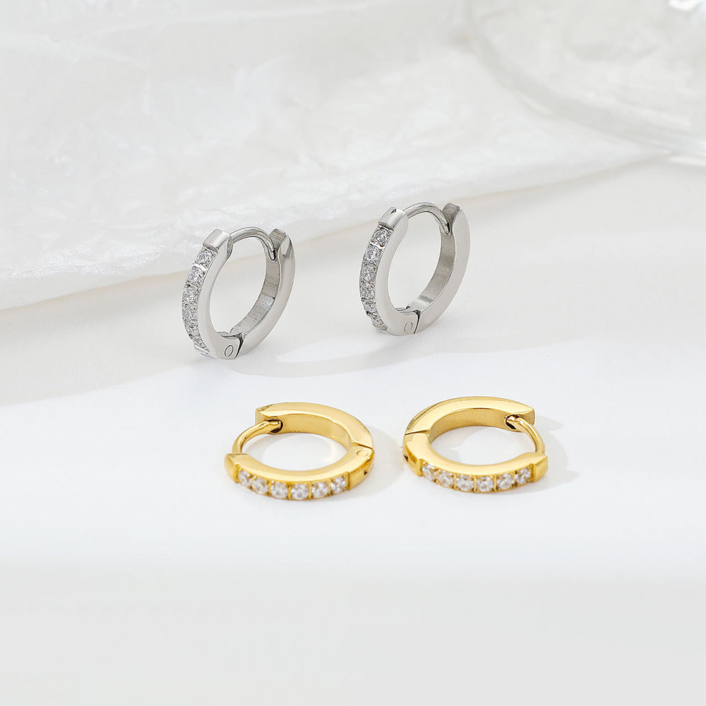 Stainless Steel Polished Yellow IP-plated with Cubic Zirconia Hinged Hoop Earrings