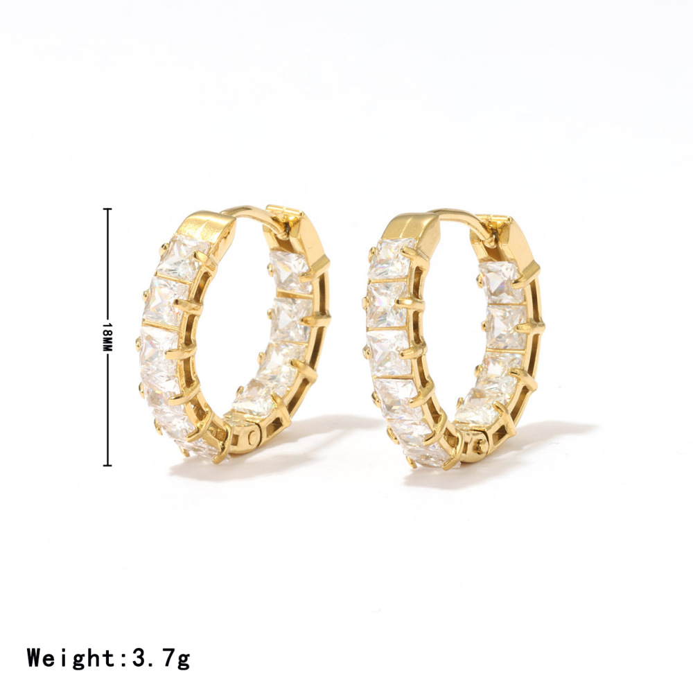 Rainbow Colored Princess Cut Cubic Zirconia Hoop Earrings In Stainless Steel
