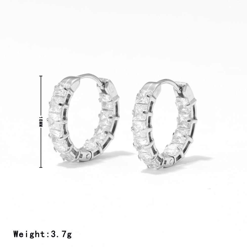 Rainbow Colored Princess Cut Cubic Zirconia Hoop Earrings In Stainless Steel