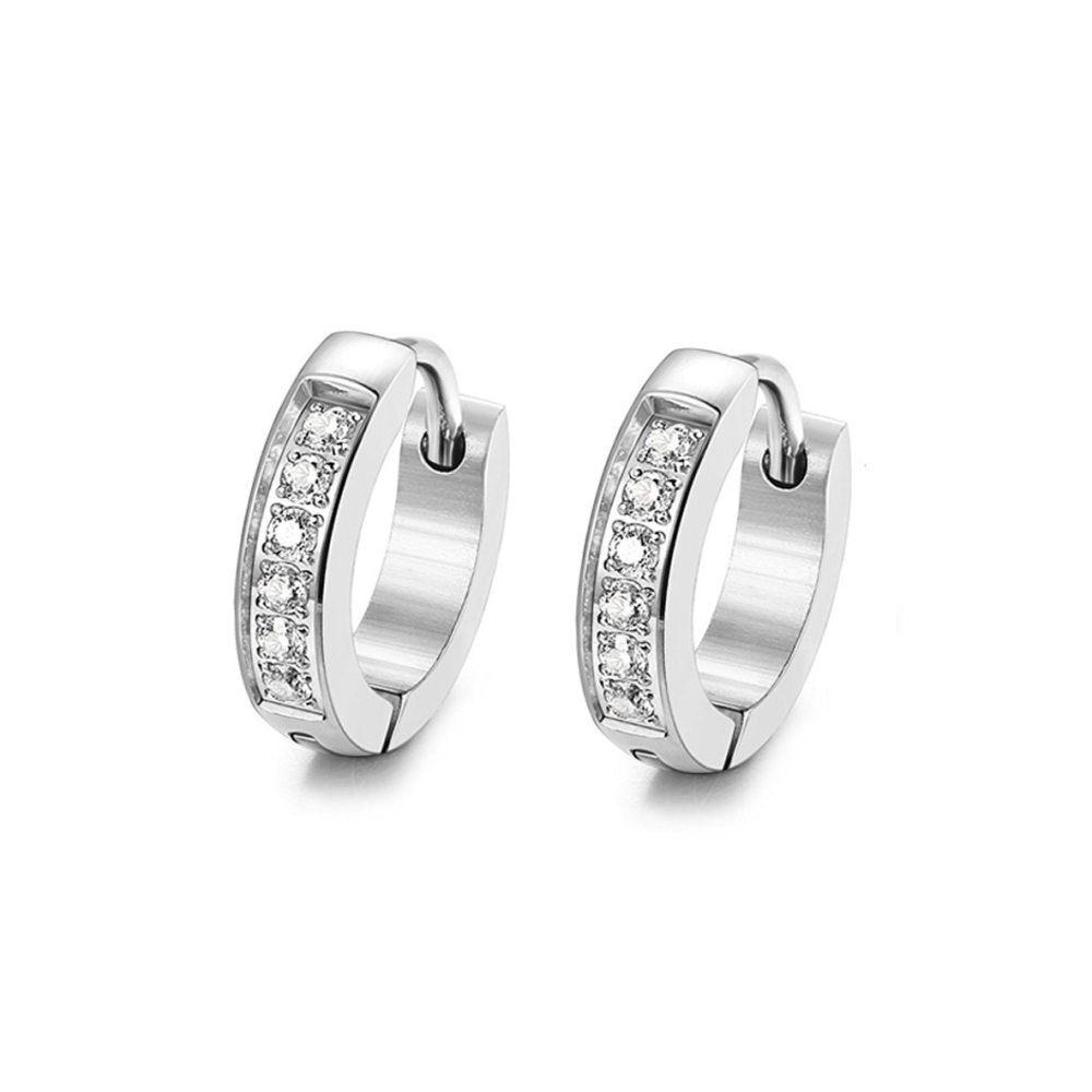 Yellow Gold Half Eternity Huggie Hoop Earrings Round Simulated CZ