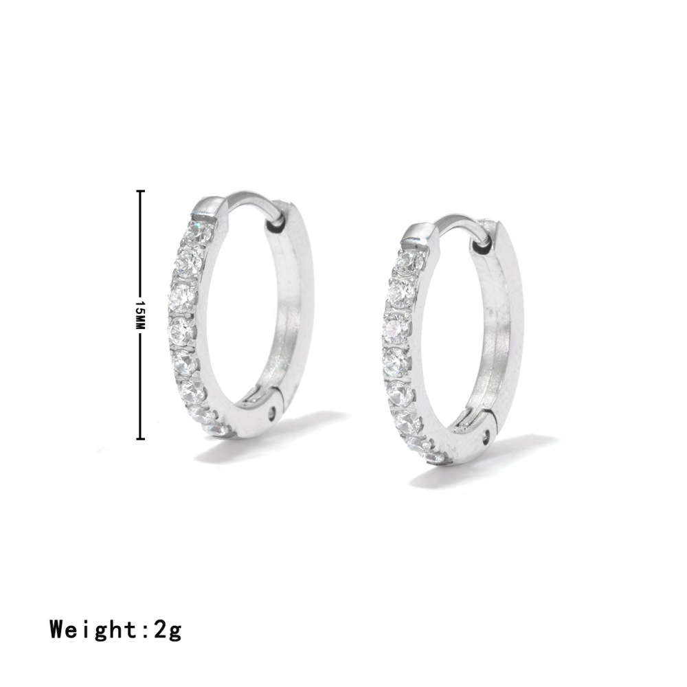 Timeless Huggie Hoop Earrings Paved With Cubic Zirconia In Stainless Steel