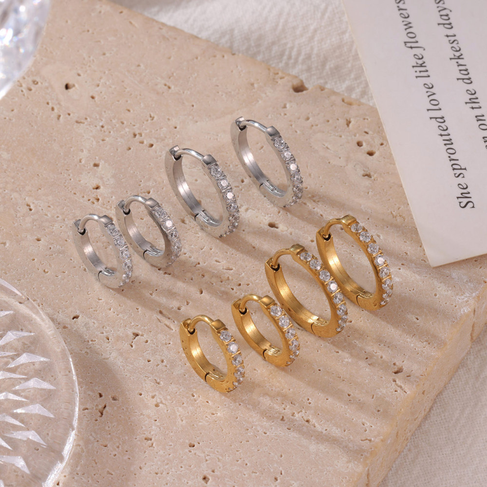 Timeless Huggie Hoop Earrings Paved With Cubic Zirconia In Stainless Steel