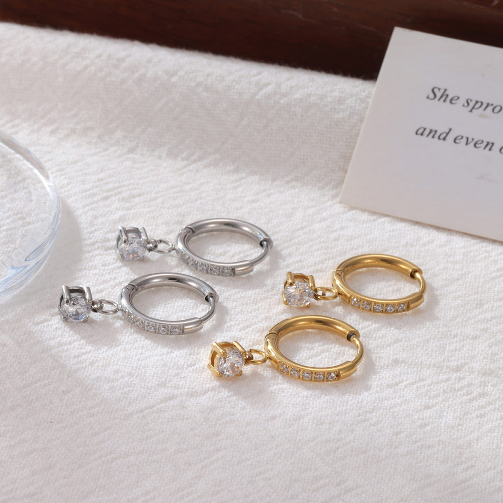 PVD Gold Coating Diamont Mini Huggies With Cubic zirconia Drop Earrings