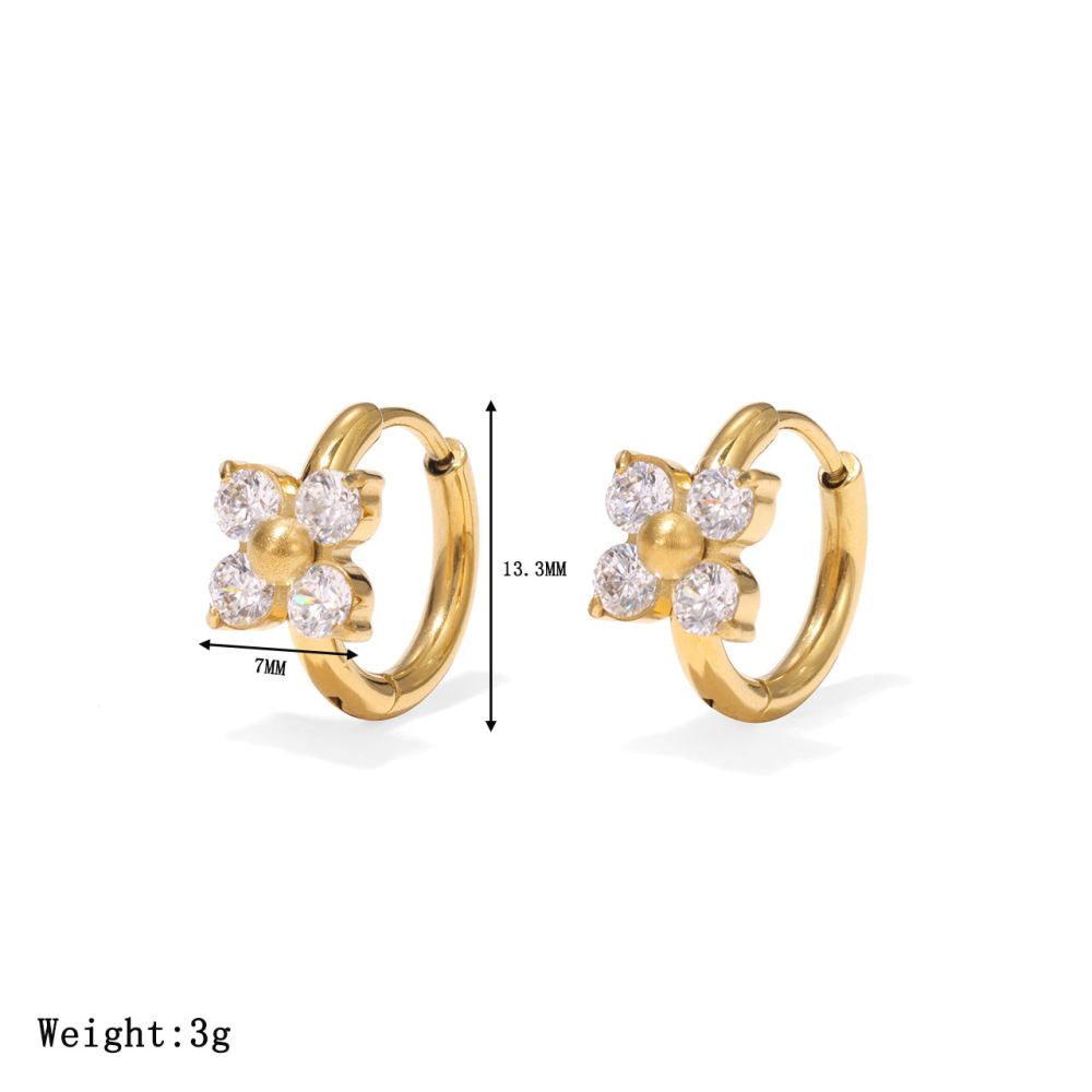 Flower Inspiration Cubic ZIrconia Huggie Hoop Earrings In Waterproof Stainless Steel