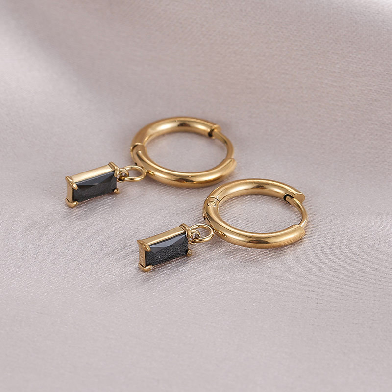 Waterproof Gold Plated Stainless Steel Baguette Diamante Huggie Earrings