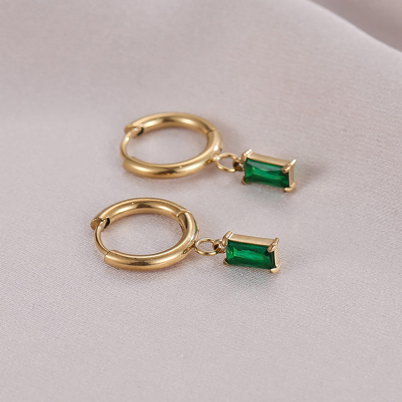 Waterproof Gold Plated Stainless Steel Baguette Diamante Huggie Earrings