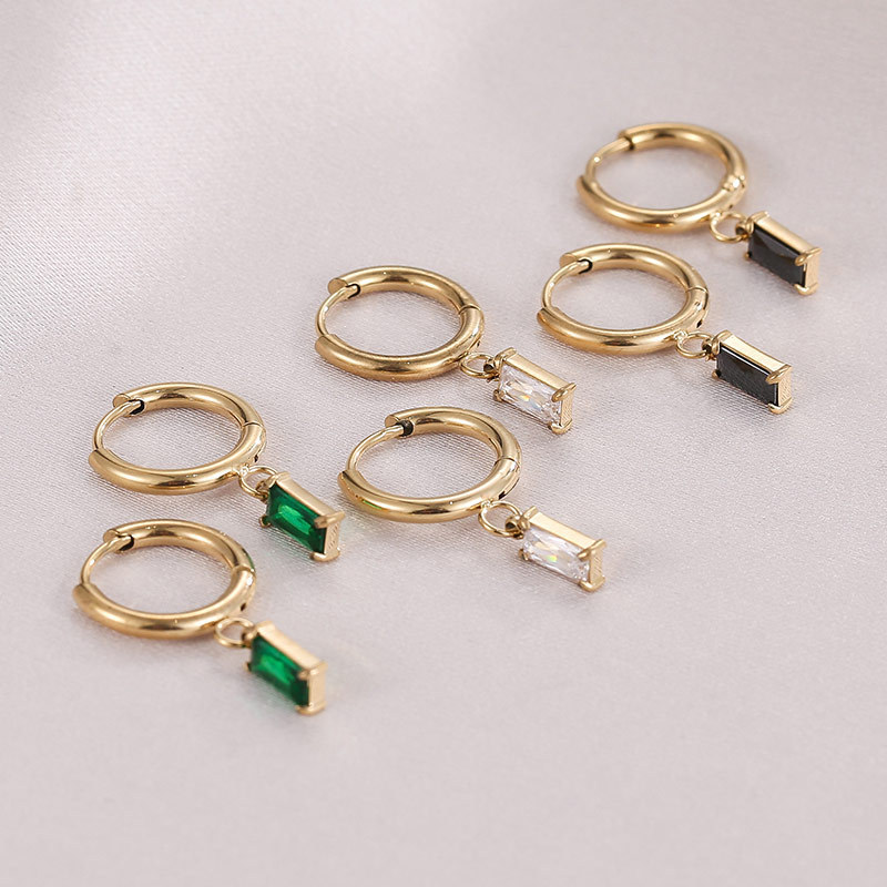 Waterproof Gold Plated Stainless Steel Baguette Diamante Huggie Earrings