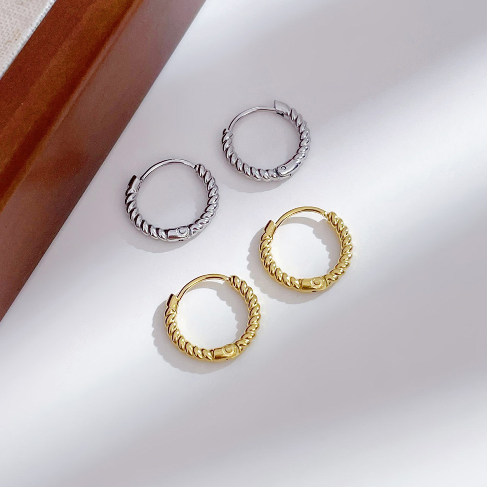 Twist Endless Huggie Hoop Earrings In Yellow Gold Plating Stainless Steel
