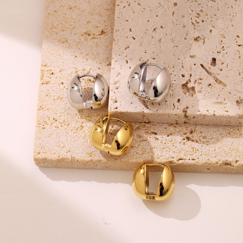 Stainless Steel With Yellow Gold PVD-Plated Dome Huggies Earrings
