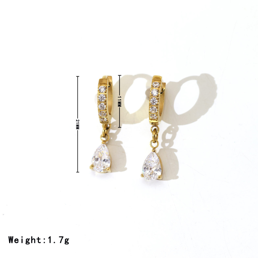 Cubic Zirconia Teardrop Huggie Earrings In Waterproof Stainless Steel