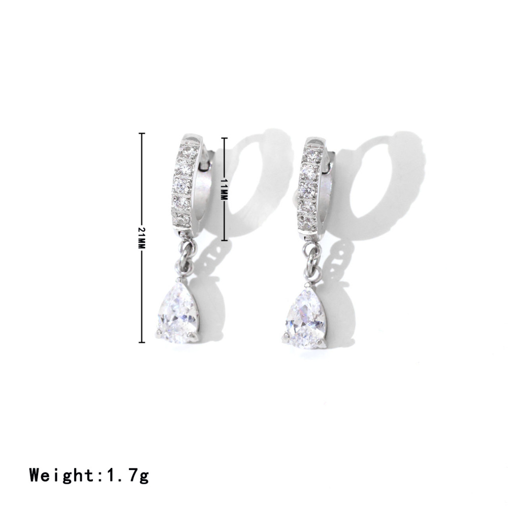 Cubic Zirconia Teardrop Huggie Earrings In Waterproof Stainless Steel