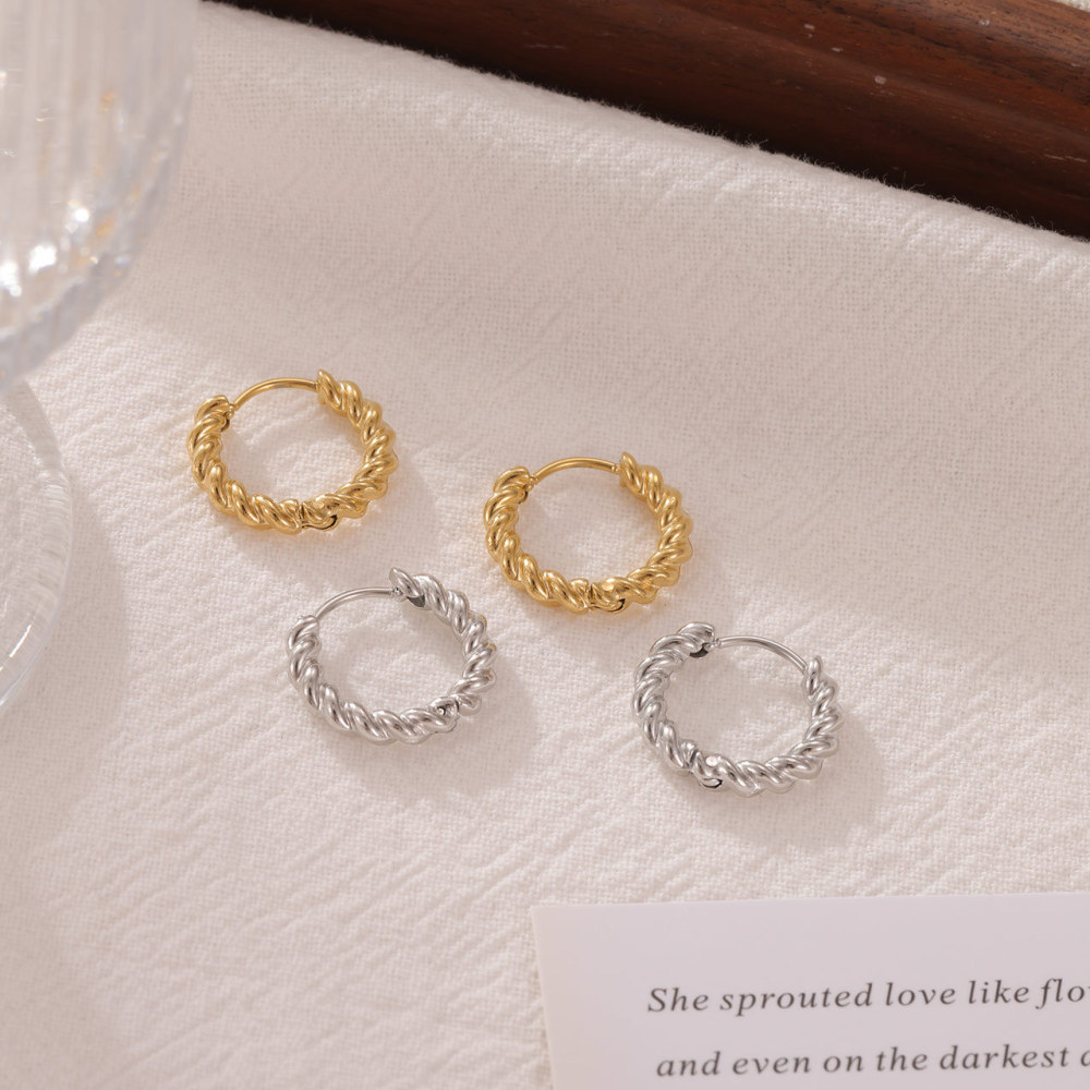 18k Gold-toned Twisted Rope Huggie Hoop Earrings In Stainless Steel