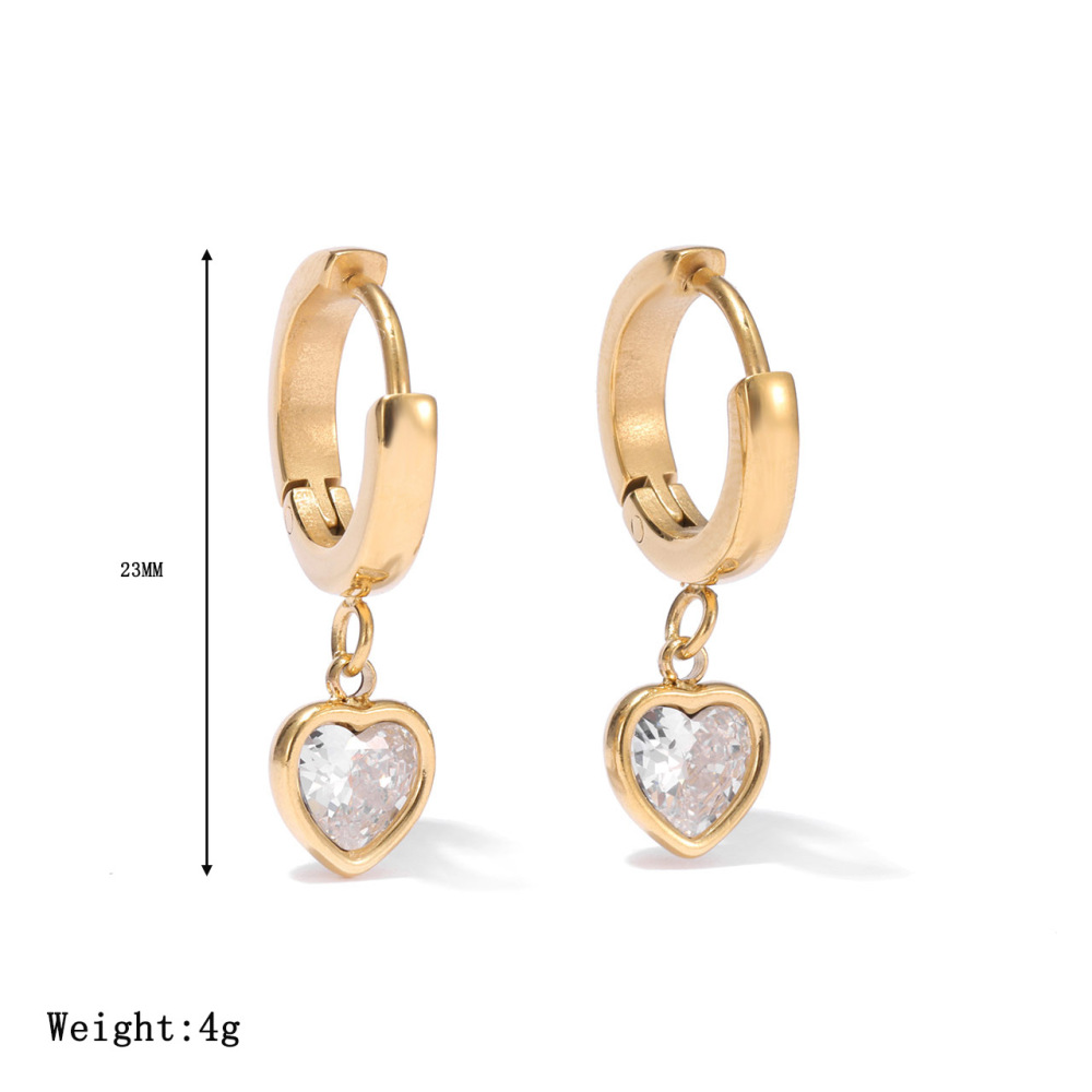 Heart Cubic Zirconia Drop Huggie Hoop Earrings In 316L Stainless Steel