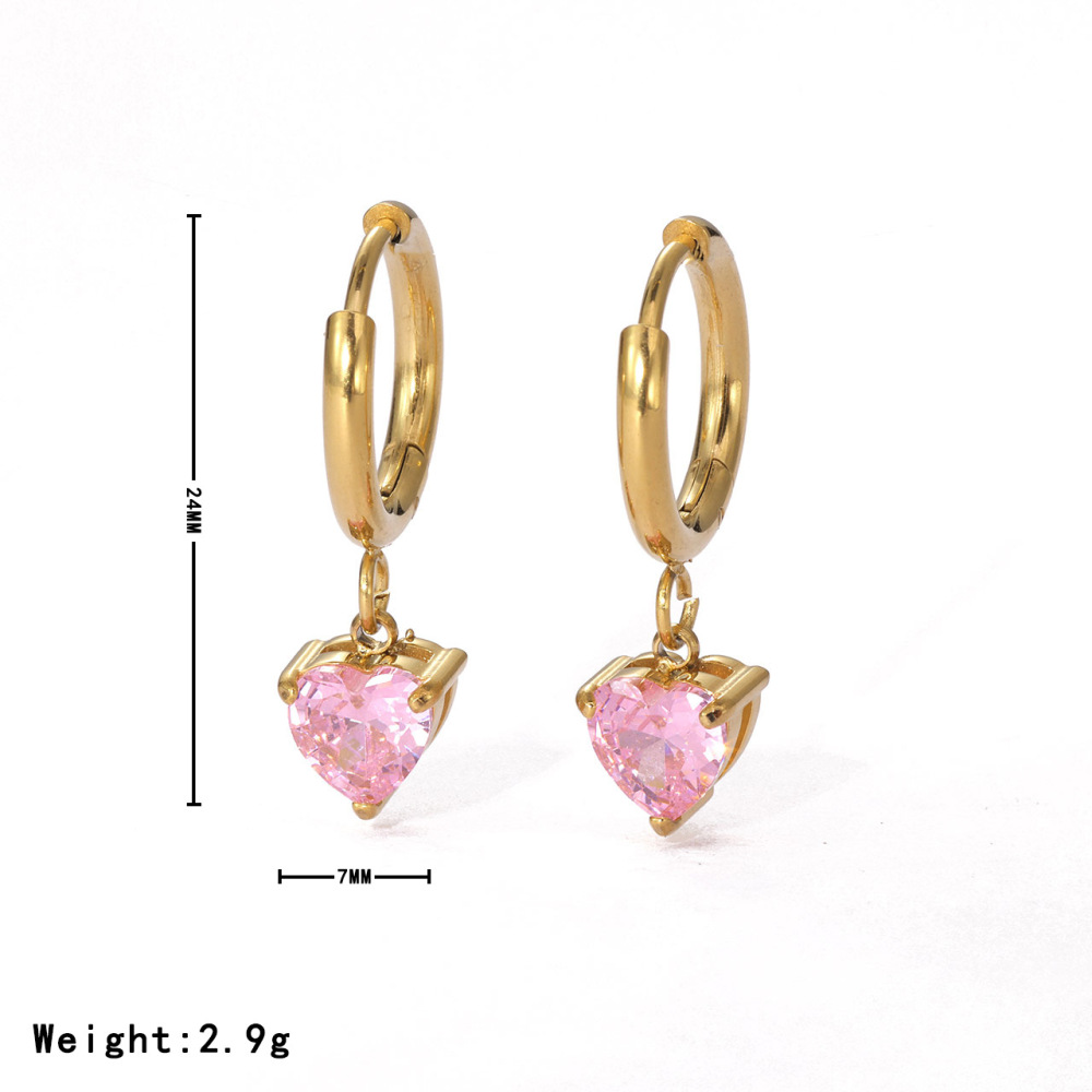 18K Gold Plated Heart Drop Hoop Earrings With Cubic Zirconia, Color Options Avialable