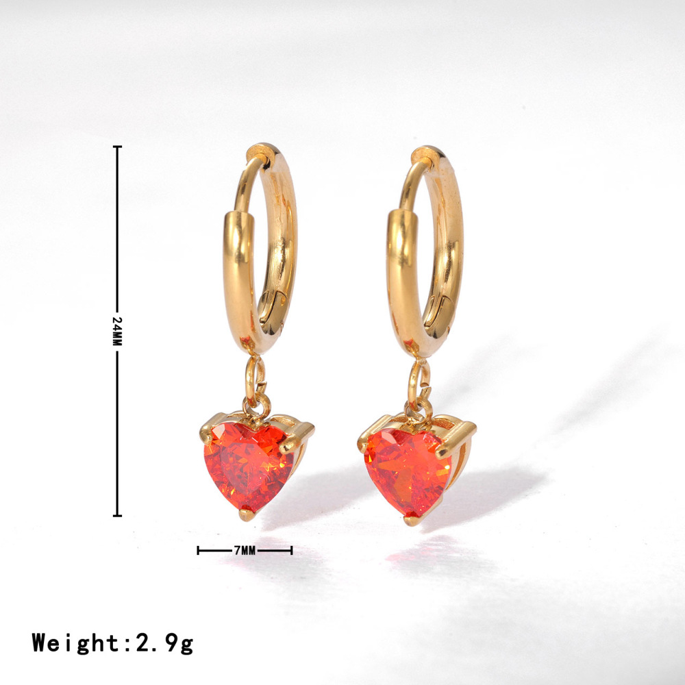 18K Gold Plated Heart Drop Hoop Earrings With Cubic Zirconia, Color Options Avialable
