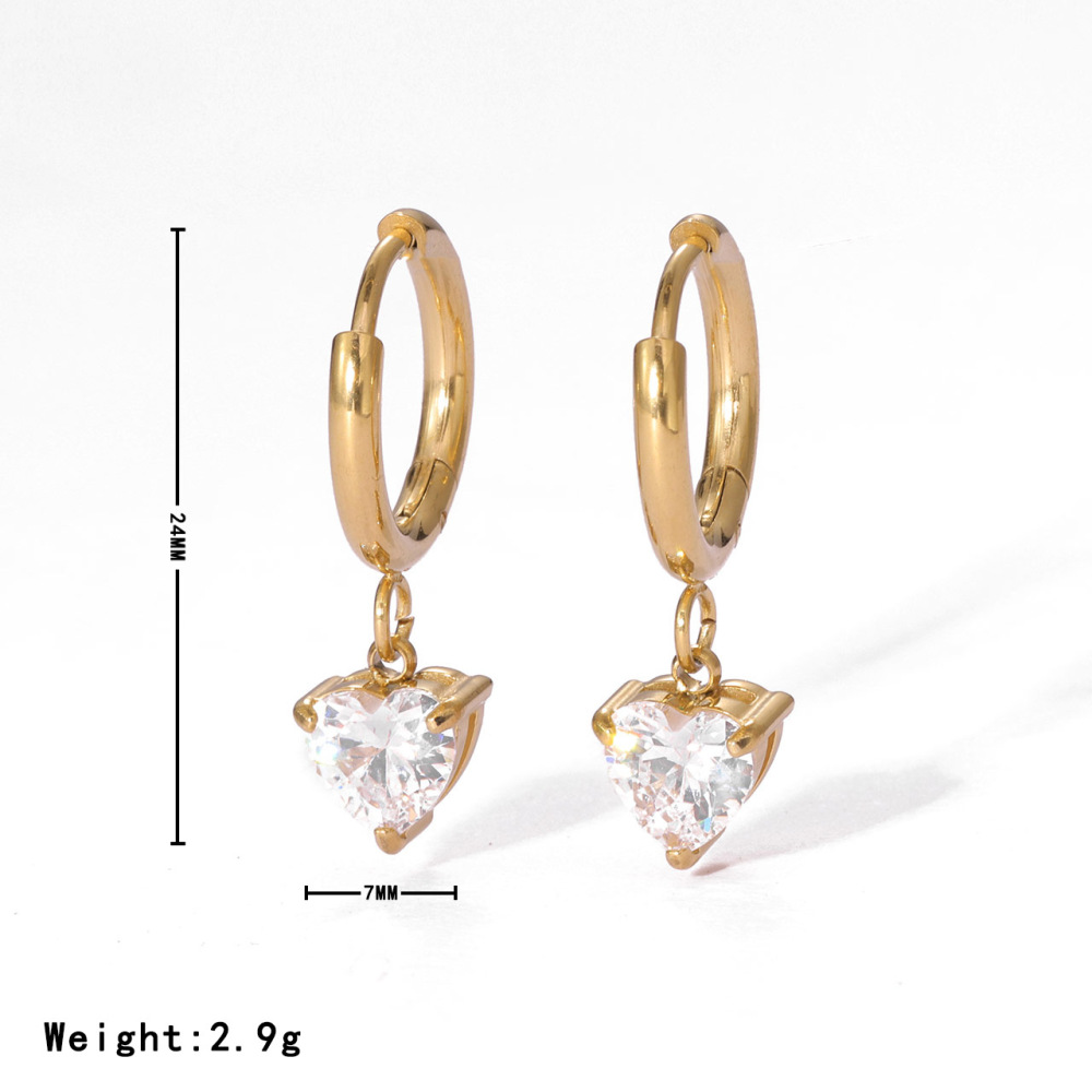 18K Gold Plated Heart Drop Hoop Earrings With Cubic Zirconia, Color Options Avialable