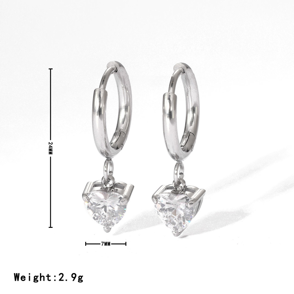 18K Gold Plated Heart Drop Hoop Earrings With Cubic Zirconia, Color Options Avialable