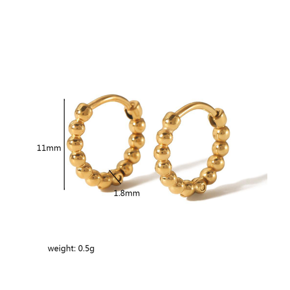 Small Dainty Beaded Hoop Earrings In Waterproof Stainless Steel